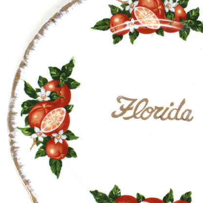 Decorative Plate, Florida Oranges Souvenir State Plate, Brushed Gold, Vintage