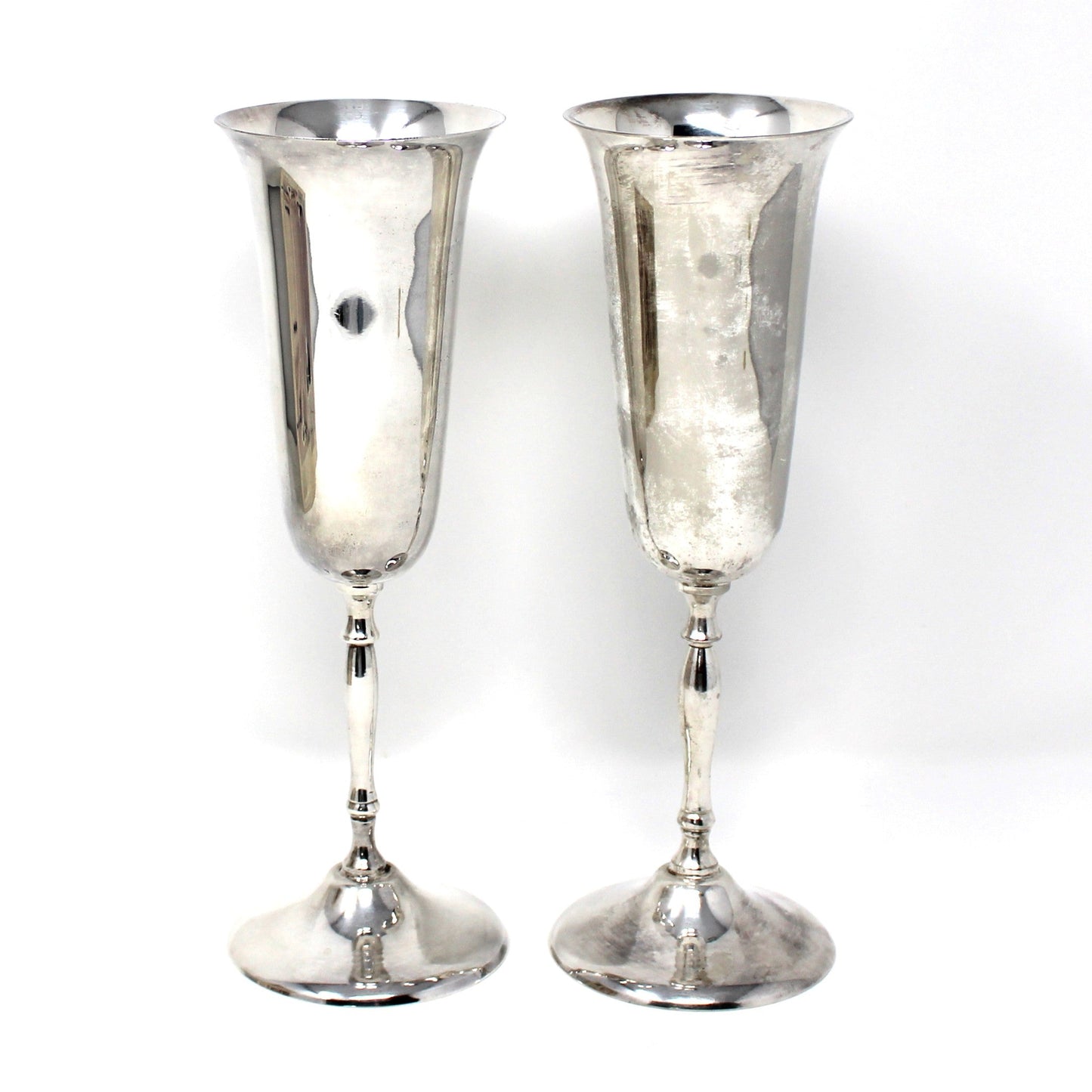 Champagne Flutes, Silverplate, Hallmark Wedding Collection, International Silver Co, Handmade, Bridal Toasting Set of 2, Vintage, 1970s