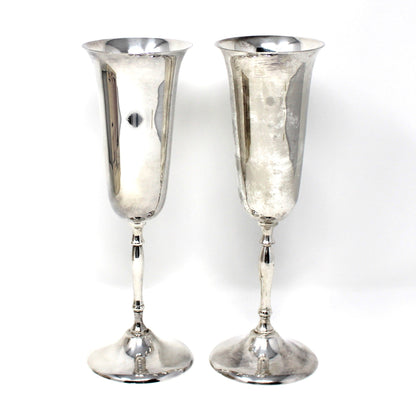Champagne Flutes, Silverplate, Hallmark Wedding Collection, International Silver Co, Handmade, Bridal Toasting Set of 2, Vintage, 1970s