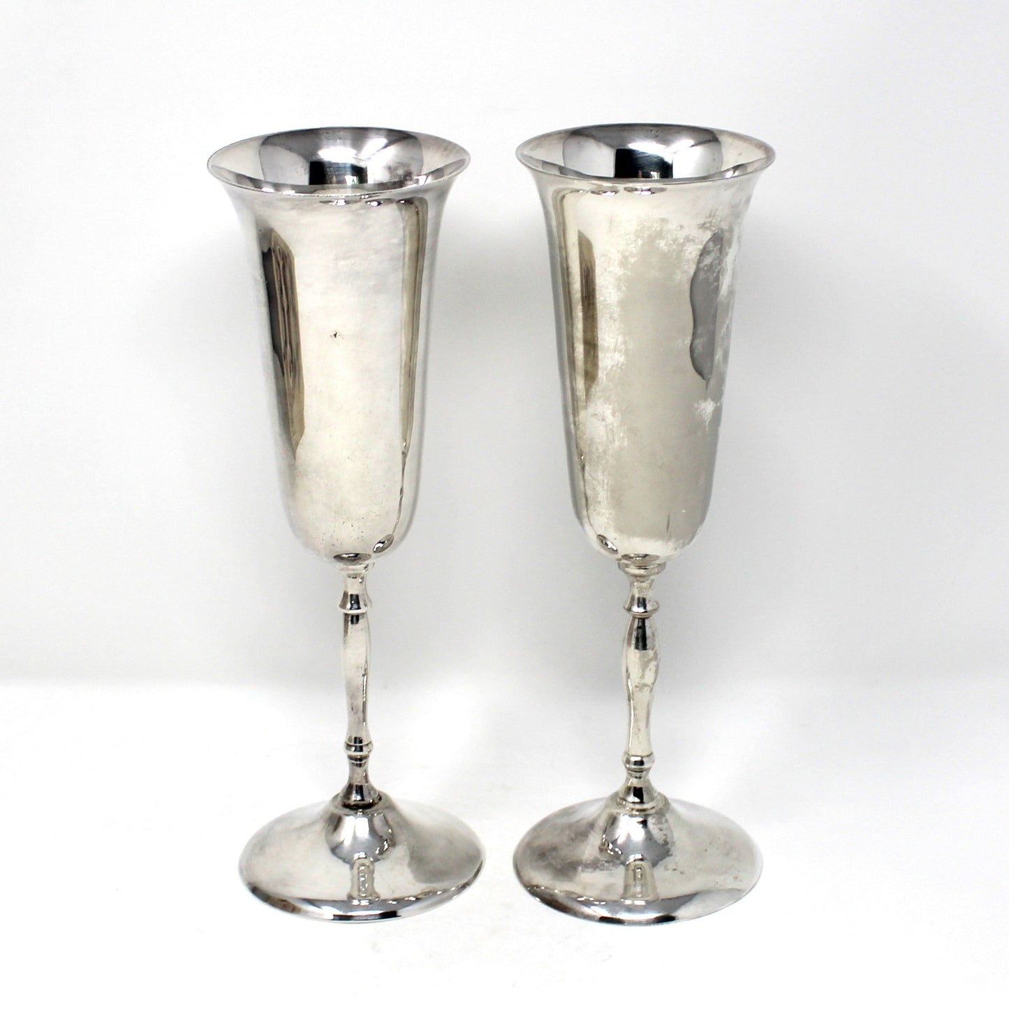 Champagne Flutes, Silverplate, Hallmark Wedding Collection, International Silver Co, Handmade, Bridal Toasting Set of 2, Vintage, 1970s
