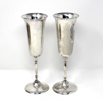 Champagne Flutes, Silverplate, Hallmark Wedding Collection, International Silver Co, Handmade, Bridal Toasting Set of 2, Vintage, 1970s