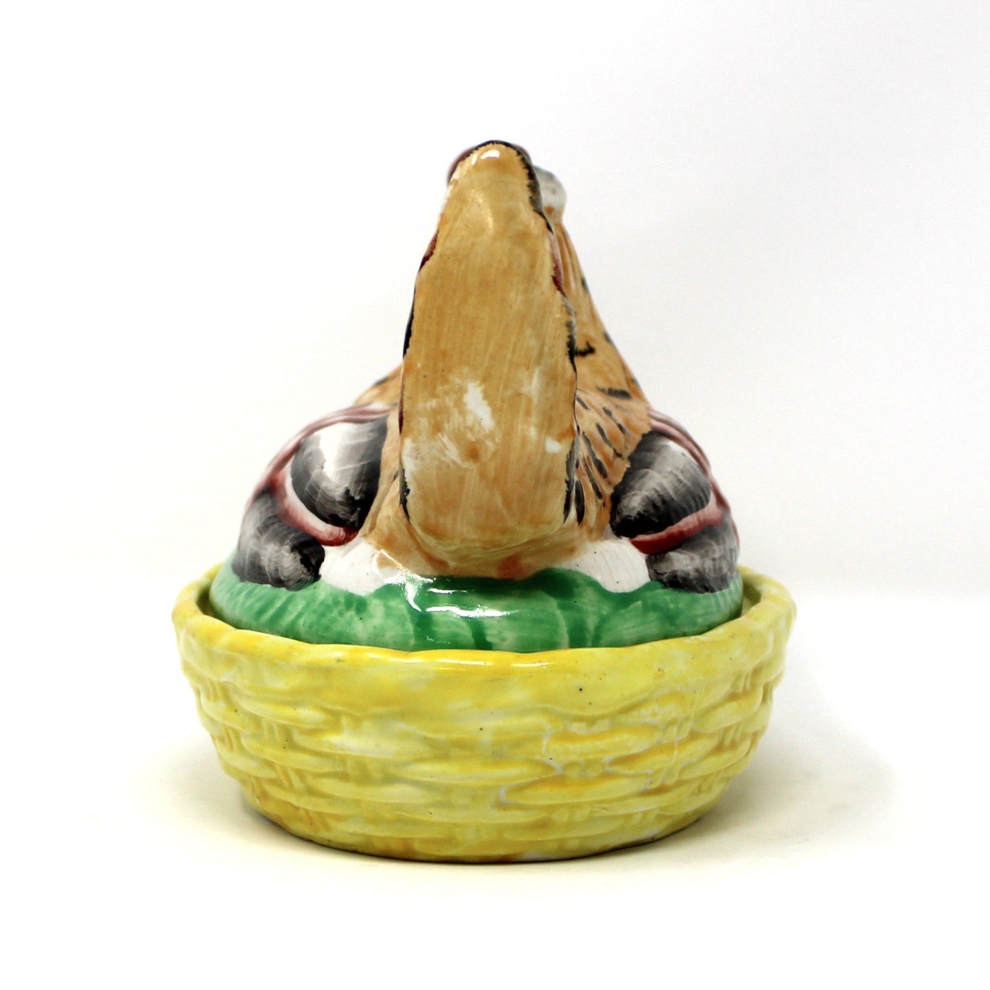 Hen in Nest, William Kent, Old Staffordshire Ware, Hand Painted Enamels, Antique, Made in England, 1891-1920s