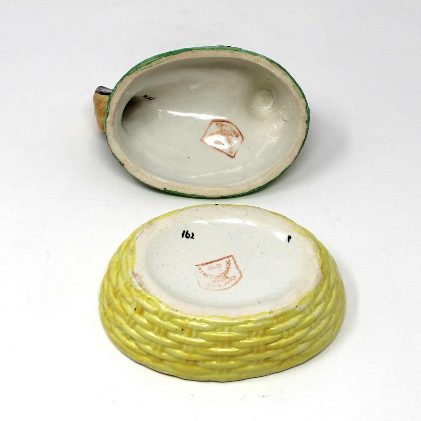 Hen in Nest, William Kent, Old Staffordshire Ware, Hand Painted Enamels, Antique, Made in England, 1891-1920s