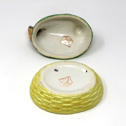 Hen in Nest, William Kent, Old Staffordshire Ware, Hand Painted Enamels, Antique, Made in England, 1891-1920s