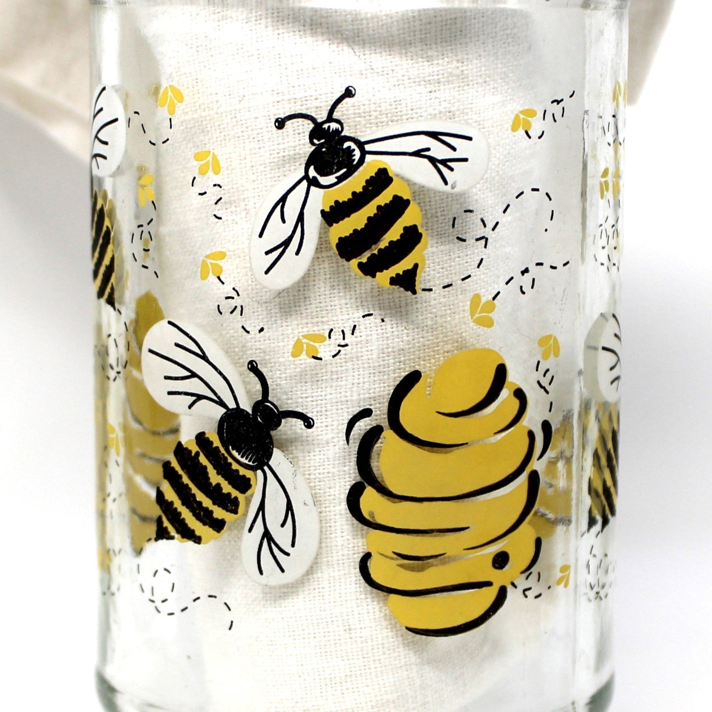 Glasses / Tumblers, Anchor Hocking, Bumble Bees & Beehives, Peanut Butter Jar Glasses, Set of 2, Made in USA, Vintage, 1980s