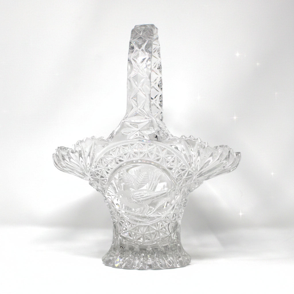 Basket, The Byrdes Collection, Lead Crystal Etched Bird, Hofbauer Crystal Germany, Vintage 1990