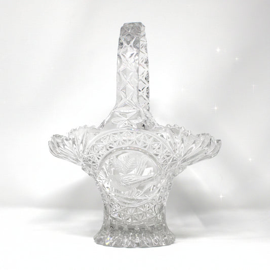Basket, The Byrdes Collection, Lead Crystal Etched Bird, Hofbauer Crystal Germany, Vintage 1990