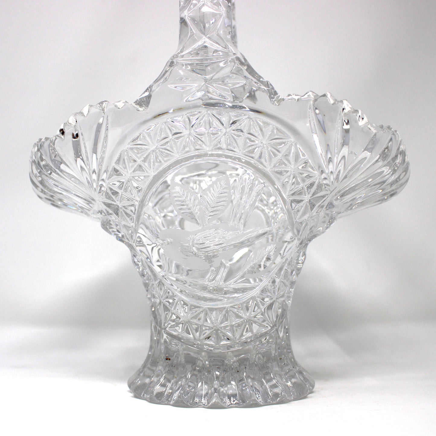 Basket, The Byrdes Collection, Lead Crystal Etched Bird, Hofbauer Crystal Germany, Vintage 1990