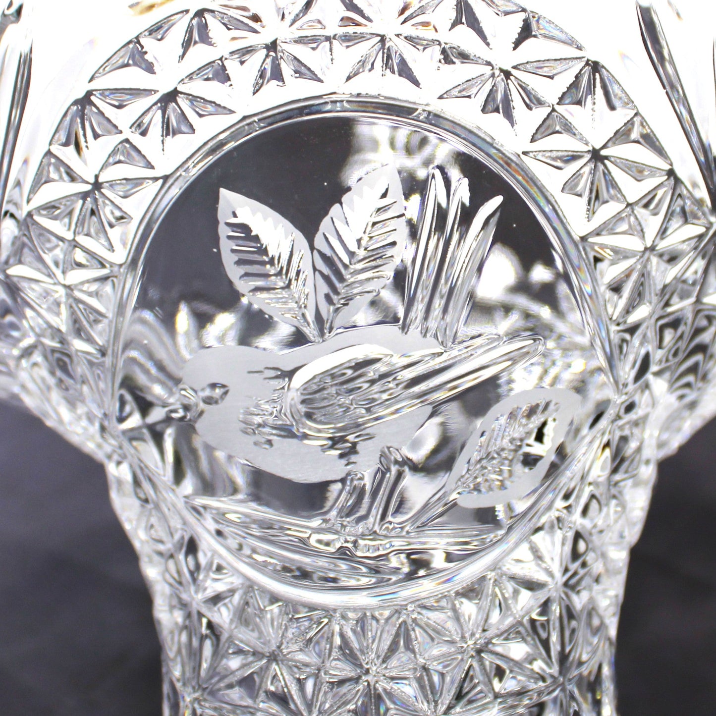 Basket, The Byrdes Collection, Lead Crystal Etched Bird, Hofbauer Crystal Germany, Vintage 1990