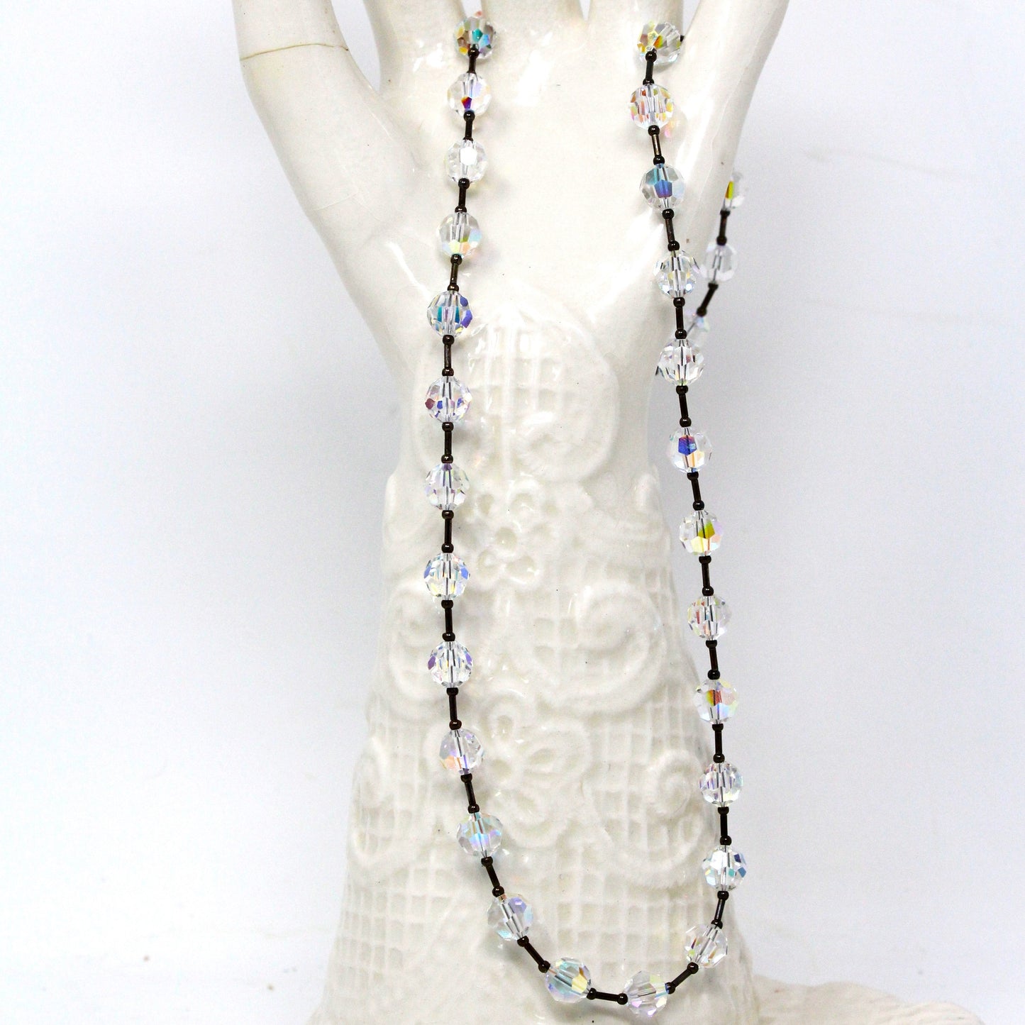 Necklace, Clear Faceted Aurora Borealis Beads, Rivière Style Necklace, Vintage