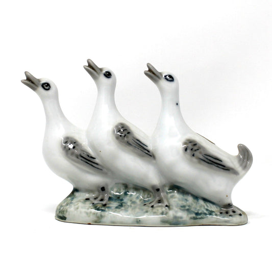 Figurine, Sanbo Porcelain, White Geese Trio, Minimalist Decor, Spain, Vintage 1970's