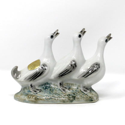 Figurine, Sanbo Porcelain, White Geese Trio, Minimalist Decor, Spain, Vintage 1970's