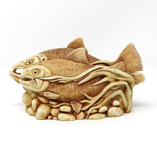 Trinket Box, Harmony Kingdom, "Journey Home," Salmon Swimming Upstream, Hand Carved, Peter Calvesbert, Made in England, 1991