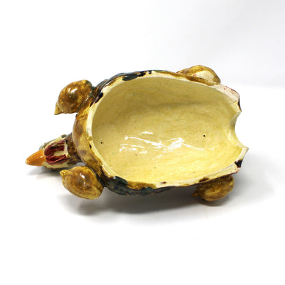 Hen in Nest with Baby Chicks, Tureen with Ladle, Majolica Ceramic Handmade in Portugal, 3D, Vintage 1970s