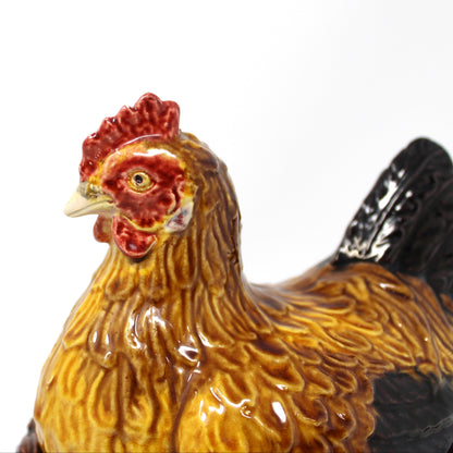 Hen in Nest, Bordallo Pinheiro, Majolica Ceramic Handmade, #922-A, Portugal, Vintage 1980s