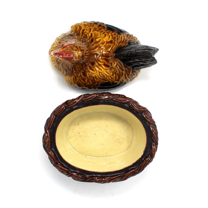 Hen in Nest, Bordallo Pinheiro, Majolica Ceramic Handmade, #922-A, Portugal, Vintage 1980s