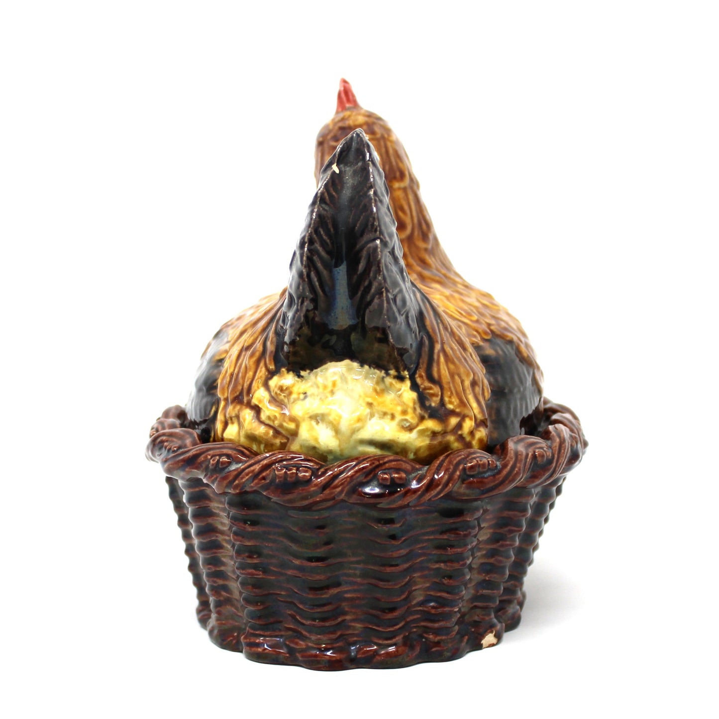 Hen in Nest, Bordallo Pinheiro, Majolica Ceramic Handmade, #922-A, Portugal, Vintage 1980s