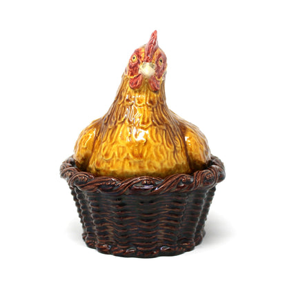 Hen in Nest, Bordallo Pinheiro, Majolica Ceramic Handmade, #922-A, Portugal, Vintage 1980s