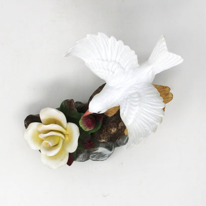 Figurine, Heritage House, Springtime Serenade Collection, Dove with Flower, Bisque Porcelain, Vintage