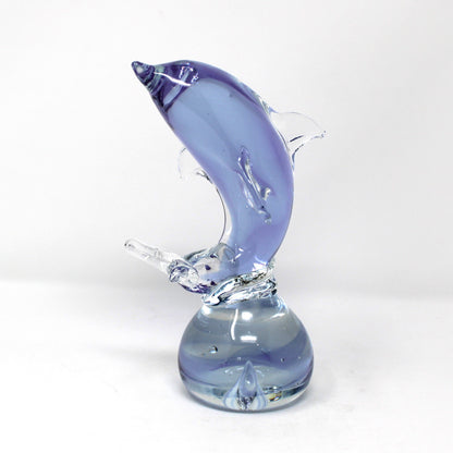 Sculpture, Art Glass, Leaping Dolphin on Sphere, Neodymium Alexandrite Glass, Lilac, Vintage 1970s
