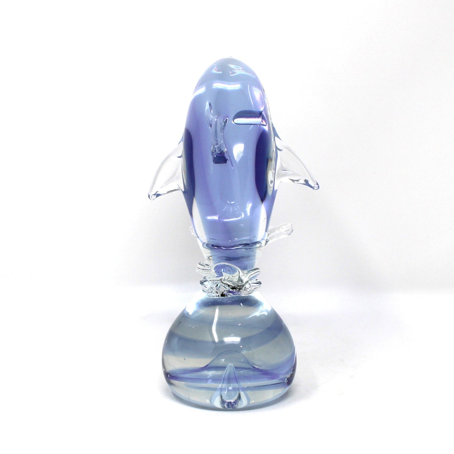 Sculpture, Art Glass, Leaping Dolphin on Sphere, Neodymium Alexandrite Glass, Lilac, Vintage 1970s