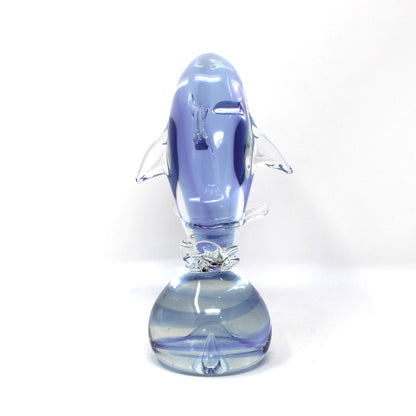Sculpture, Art Glass, Leaping Dolphin on Sphere, Neodymium Alexandrite Glass, Lilac, Vintage 1970s