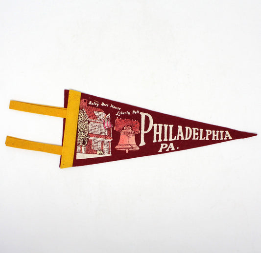 Pennant, Philadelphia Betsy Ross House & Liberty Bell Souvenir Collectible, Vintage 11"