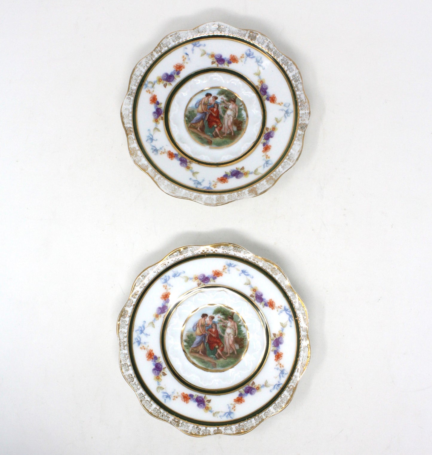 Saucers, Hermann Ohme, Silesia Germany, Louis XVI, Antique, Set of 2
