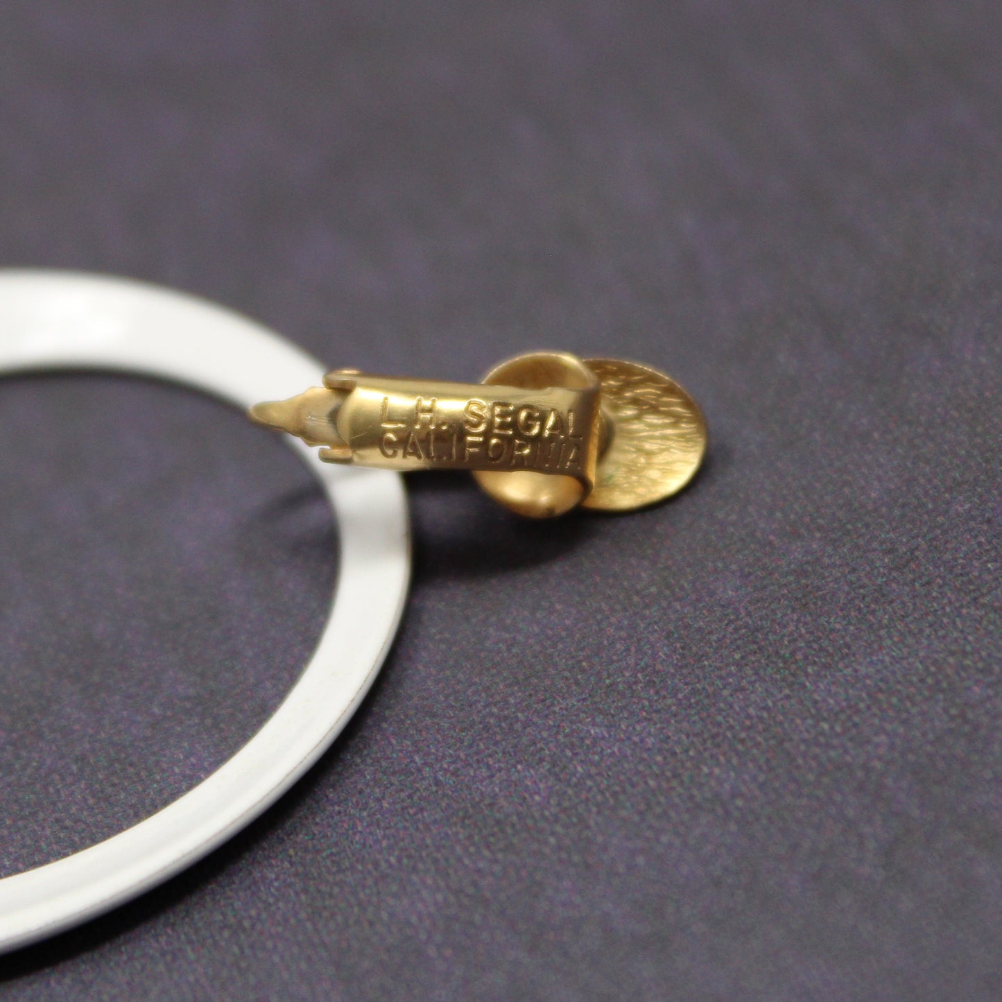 Earrings, L H Segal, White Enamel Hoops Clip Earrings, Gold Tone, Signed, Vintage 1960's