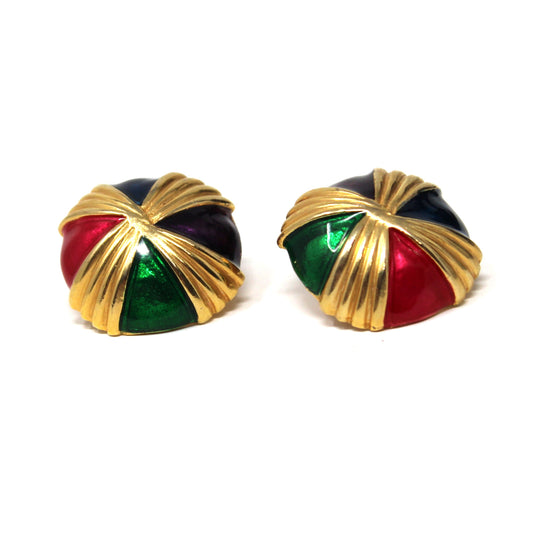 Earrings, Gay Boyer, Color Block Enamel Pinwheel Huggies