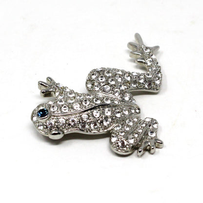Brooch / Pin, Figural Frog, Pave Rhinestones, KUO, Silver Tone, Vintage