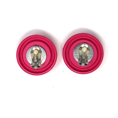 Earrings, KMQ, Pink or Yellow Gingham Button Clip-Ons, Silver-Tone, Vintage 1980s–1990s