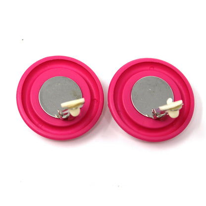 Earrings, KMQ, Pink or Yellow Gingham Button Clip-Ons, Silver-Tone, Vintage 1980s–1990s