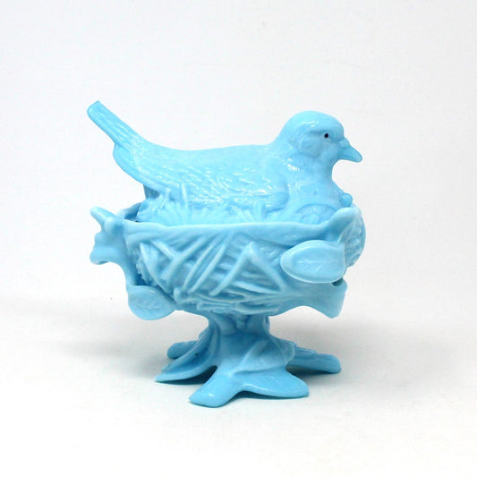 Bon Bon / Candy Dish with Lid, Westmoreland, Blue Bird on Nest Candy Dish, Vintage
