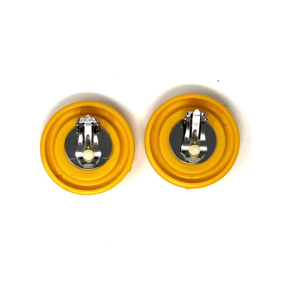 Earrings, KMQ, Pink or Yellow Gingham Button Clip-Ons, Silver-Tone, Vintage 1980s–1990s