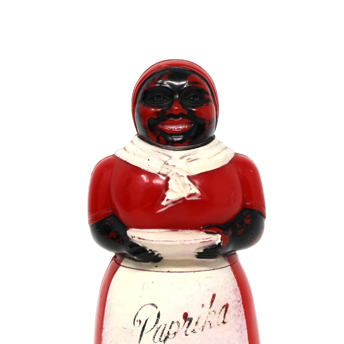 Paprika Shaker, Aunt Jemima Black Americana Figural Plastic, F&F Mold & Die Works, USA, Vintage 1949–1950s - No Shaker
