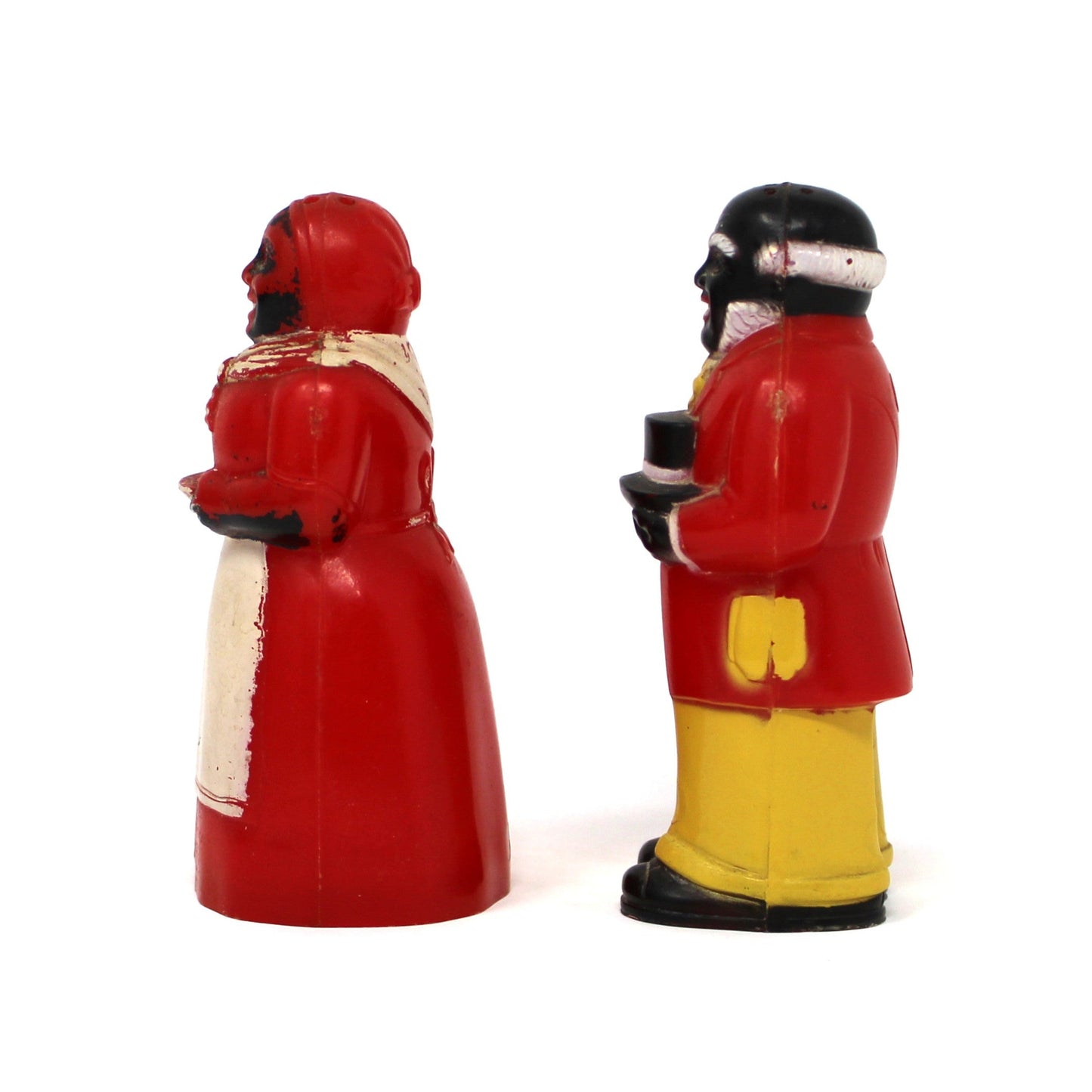 Salt and Pepper Shakers, Aunt Jemima & Uncle Mose, Black Americana Figural Plastic, F&F Mold & Die Works, USA, Vintage 1949–1950s