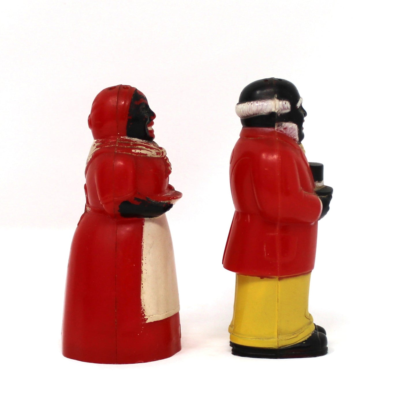 Salt and Pepper Shakers, Aunt Jemima & Uncle Mose, Black Americana Figural Plastic, F&F Mold & Die Works, USA, Vintage 1949–1950s