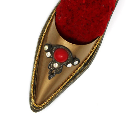 Pincushion, Jeweled Shoe Slipper, Red Velvet & Gold, Jameco Metal Products, USA, Vintage 1960s