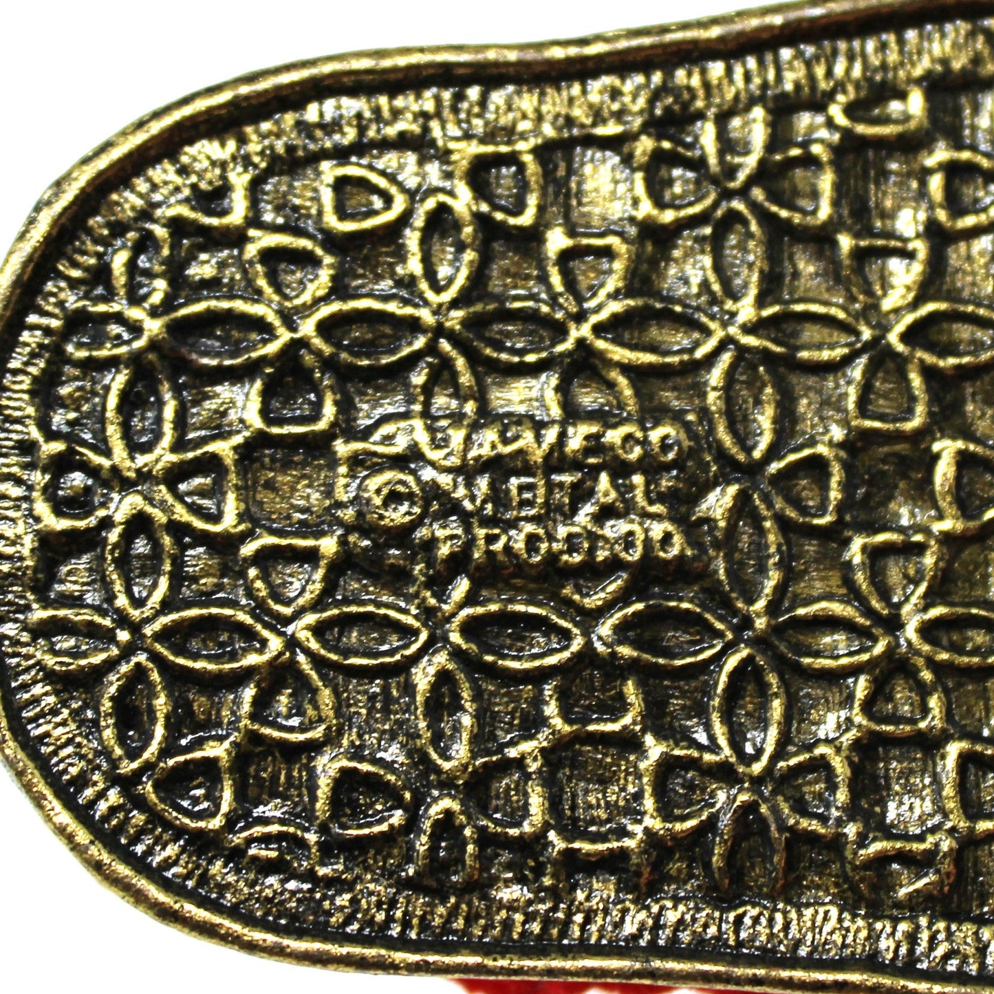Pincushion, Jeweled Shoe Slipper, Red Velvet & Gold, Jameco Metal Products, USA, Vintage 1960s