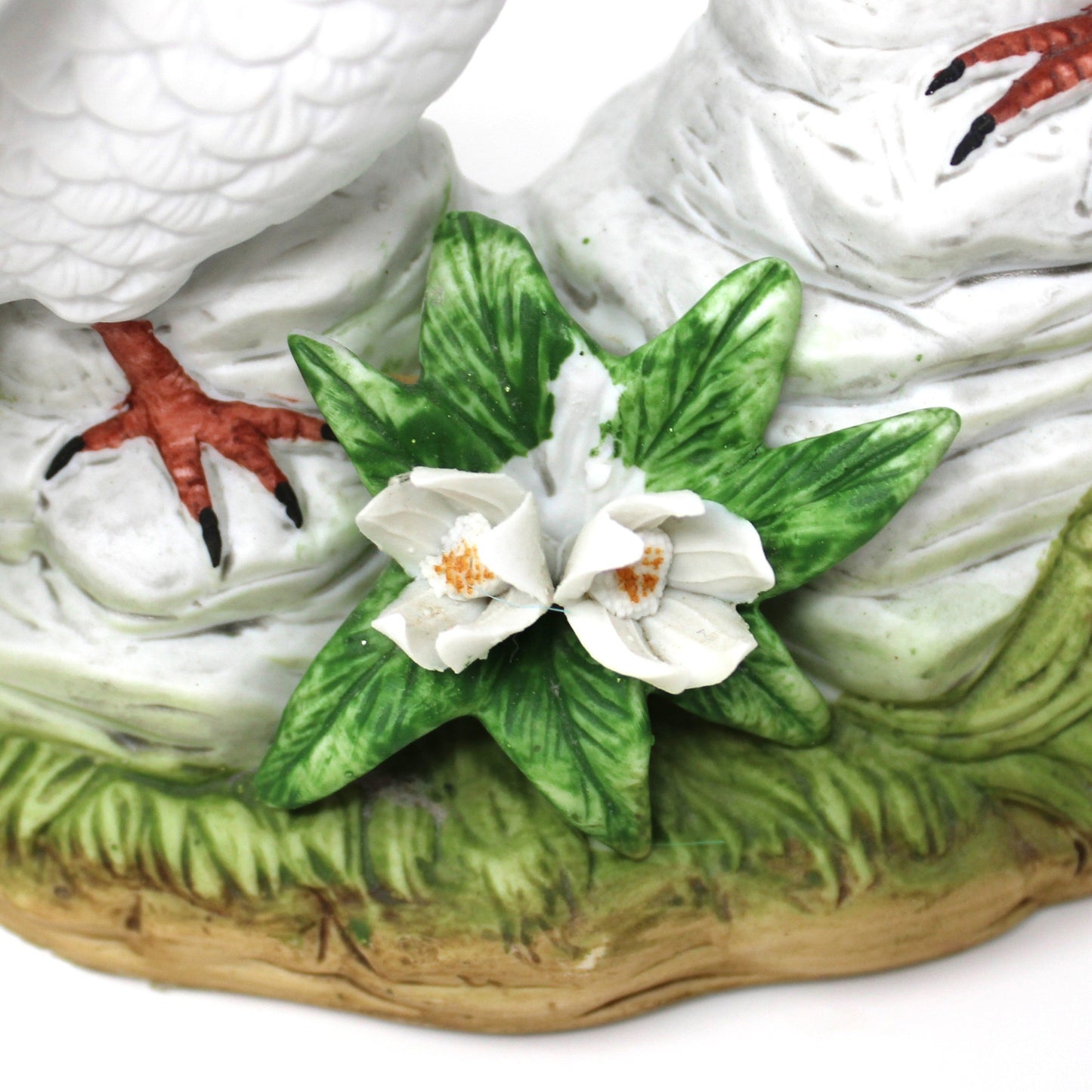 Figurine, Two White Doves on Rocks, Hand-Painted Bisque Porcelain, Taiwan, Vintage