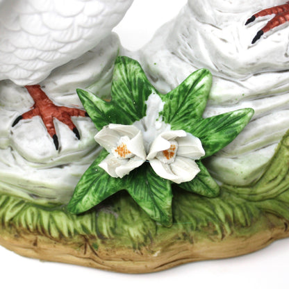 Figurine, Two White Doves on Rocks, Hand-Painted Bisque Porcelain, Taiwan, Vintage