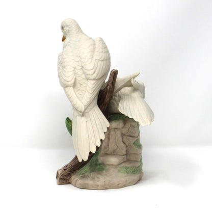 Two White Doves Figurine, Hand-Painted Bisque Porcelain, Vintage 1980s