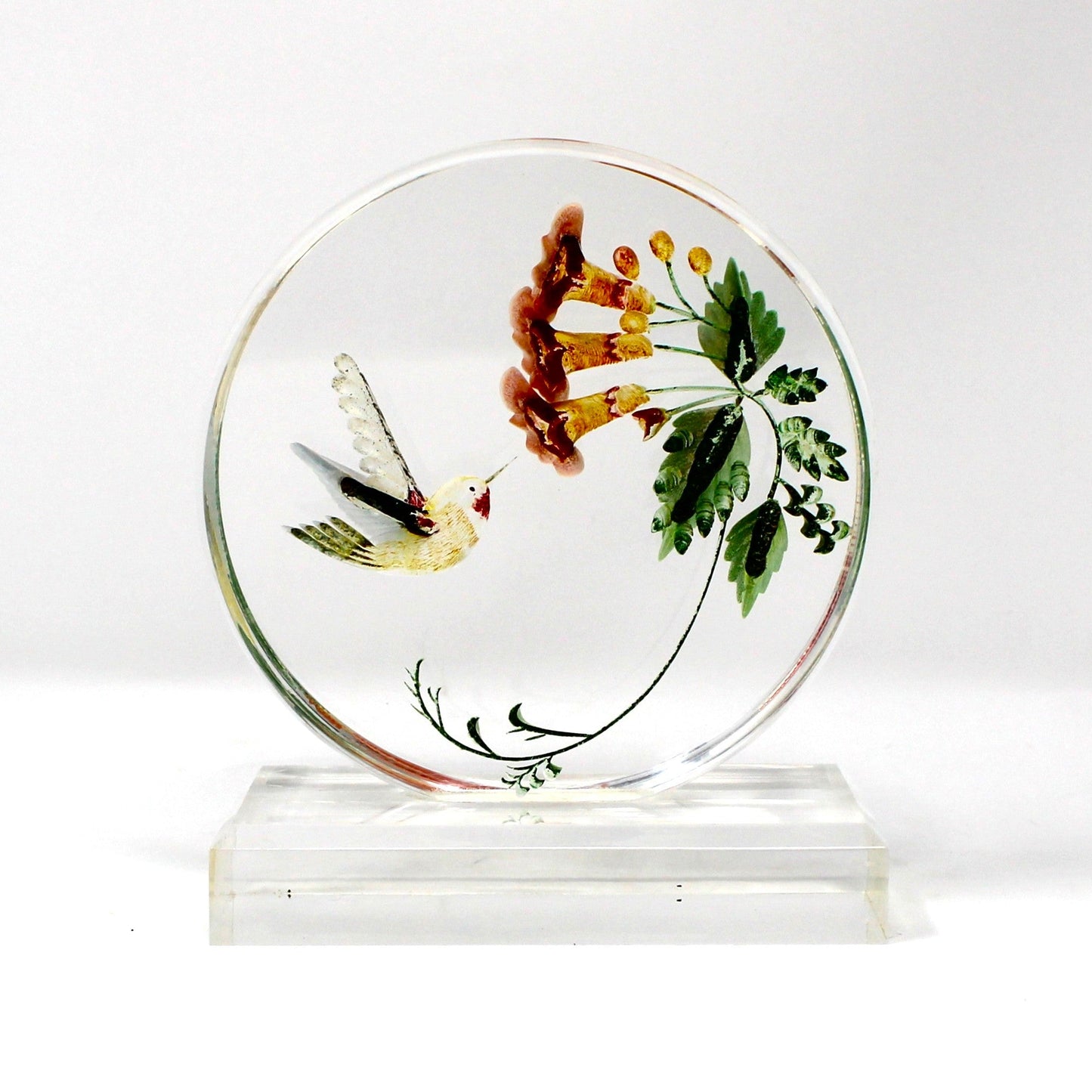 Sculpture, Carved Acrylic, Flight of the Hummingbird, Princeton Gallery, Vintage 1980s