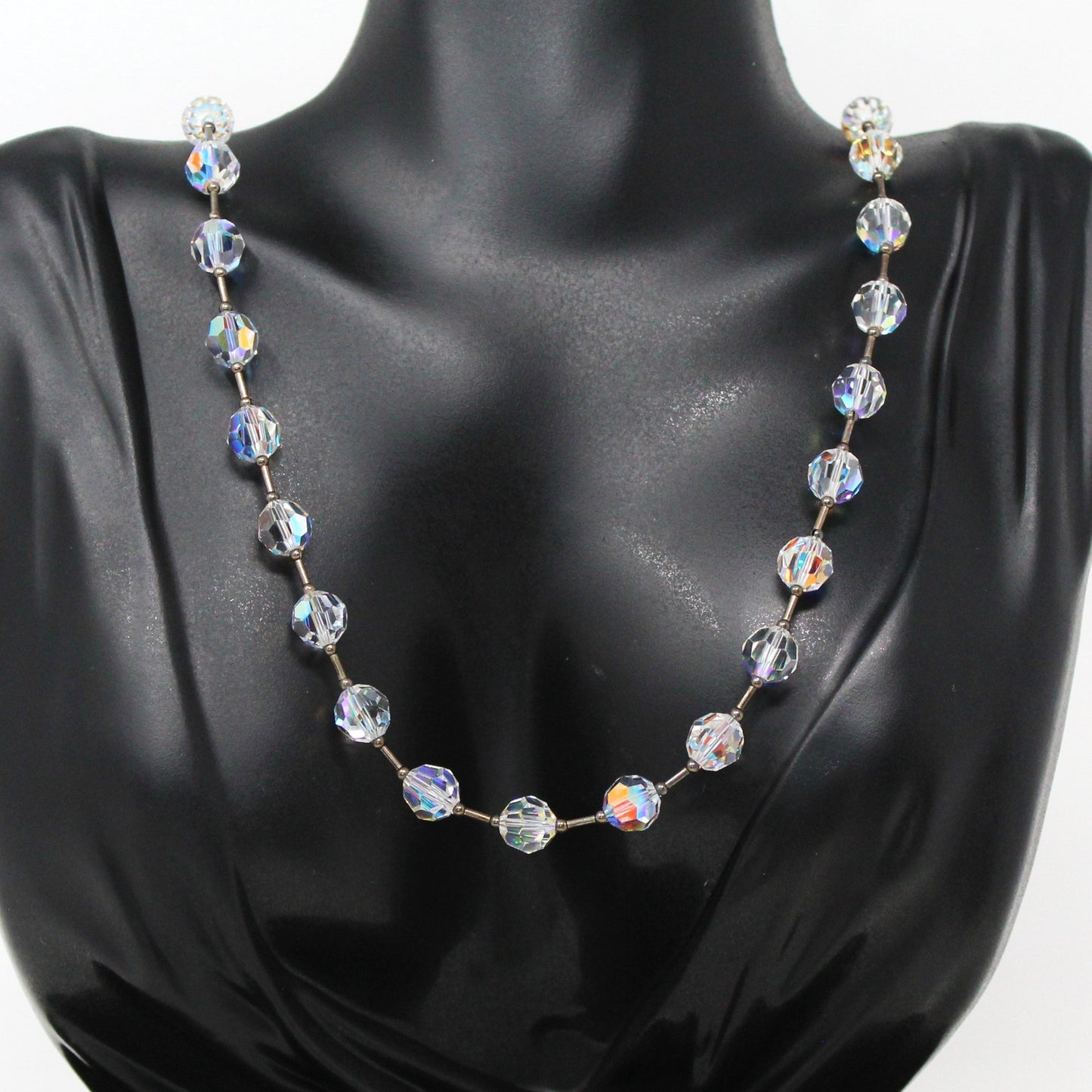 Necklace, Clear Faceted Aurora Borealis Beads, Rivière Style Necklace, Vintage
