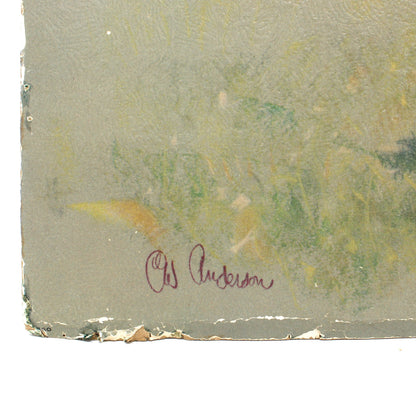 Print, Horse Mare & Foal Pastoral Scene, The Secret by C.W. Anderson, Textured Litho Board, Signed, Vintage 1951