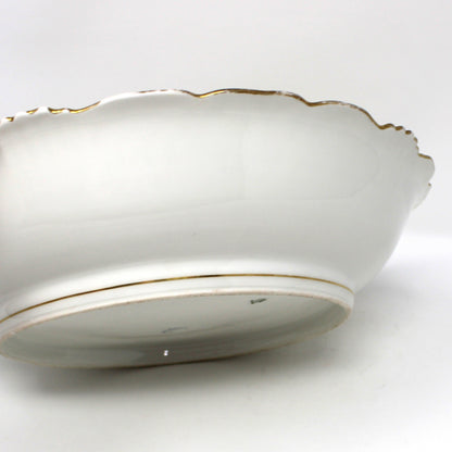 Decorative Bowl, Maison Coiffe Limoges Porcelain, Hand-Painted Gold & Green Gilding, France, Antique 1891–1914