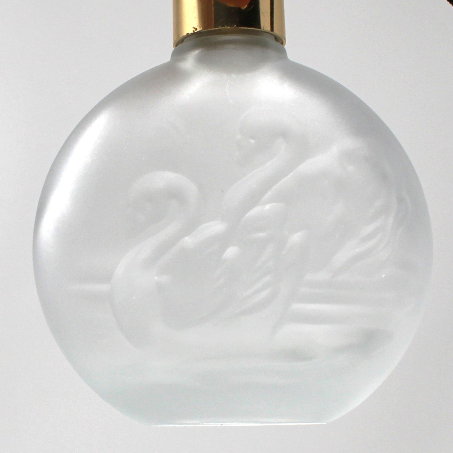Perfume Bottle, Enesco, Embossed Swans with Atomizer, Frosted White Glass, Taiwan, Vintage 1980s