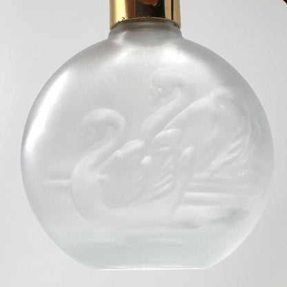 Perfume Bottle, Enesco, Embossed Swans with Atomizer, Frosted White Glass, Taiwan, Vintage 1980s