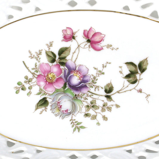 Decorative Bowl, Schumann Arzberg, Reticulated Dresden Floral Porcelain, Germany, Vintage 1980s